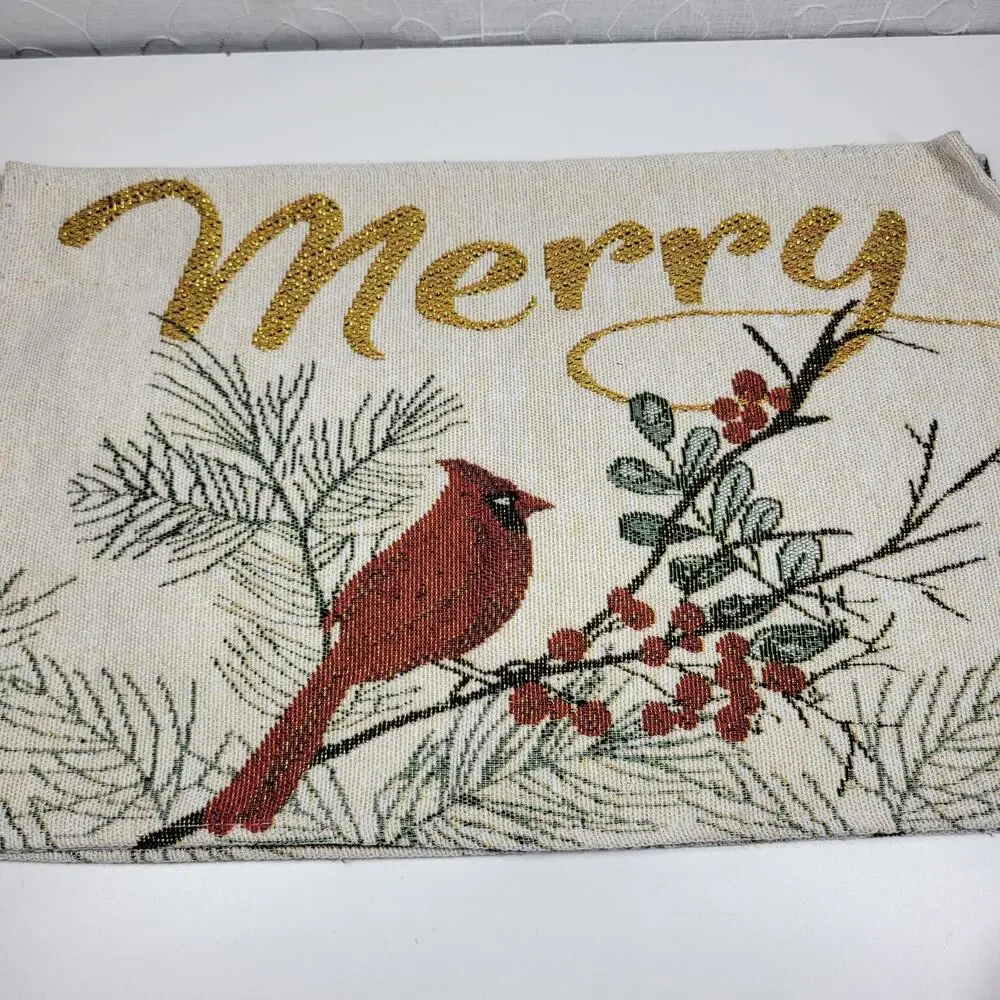 VTG Cardinal Tapestry Placemats Holly Berries Winter Christmas Table Deadstock 4